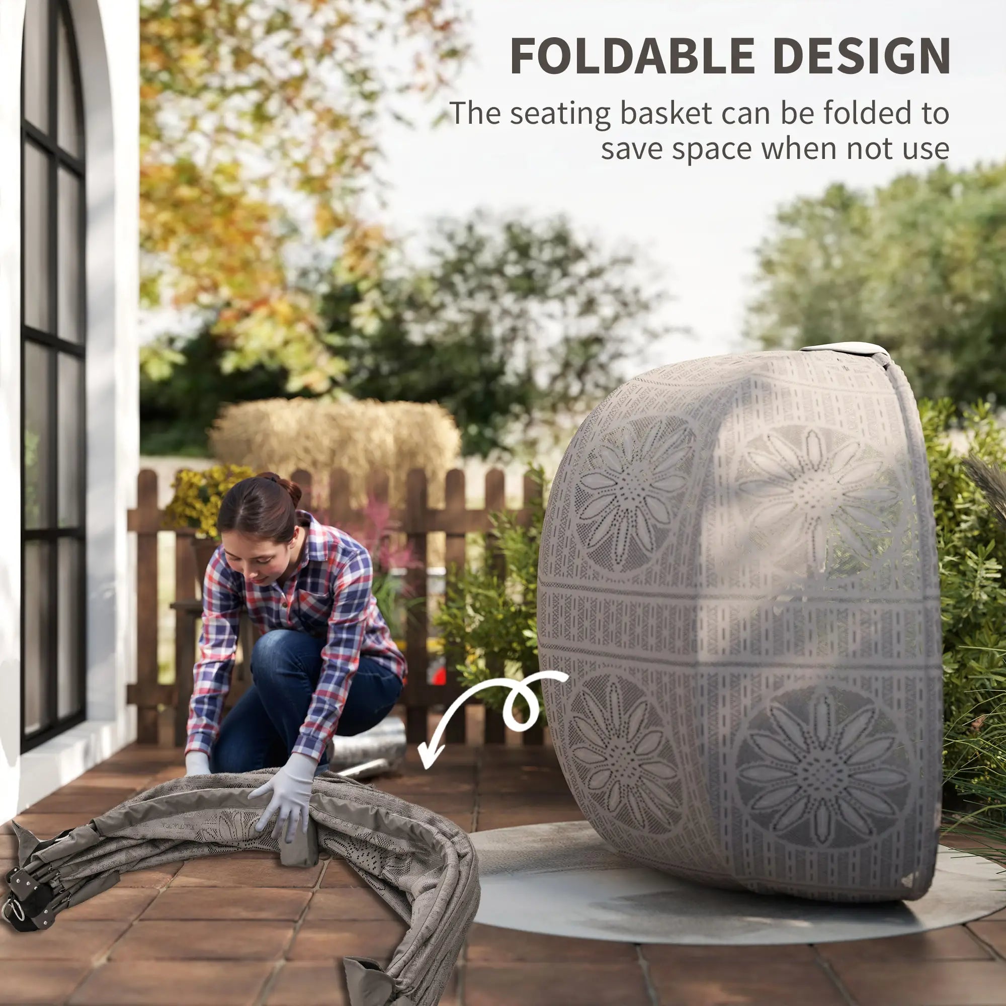 Hanging Egg Chair With Stand, Dark Grey Patio Swings with Stand at Gallery Canada