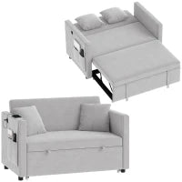 52" Grey Velvet Sofa Bed, Pull Out Sleeper with USB Ports, Grey