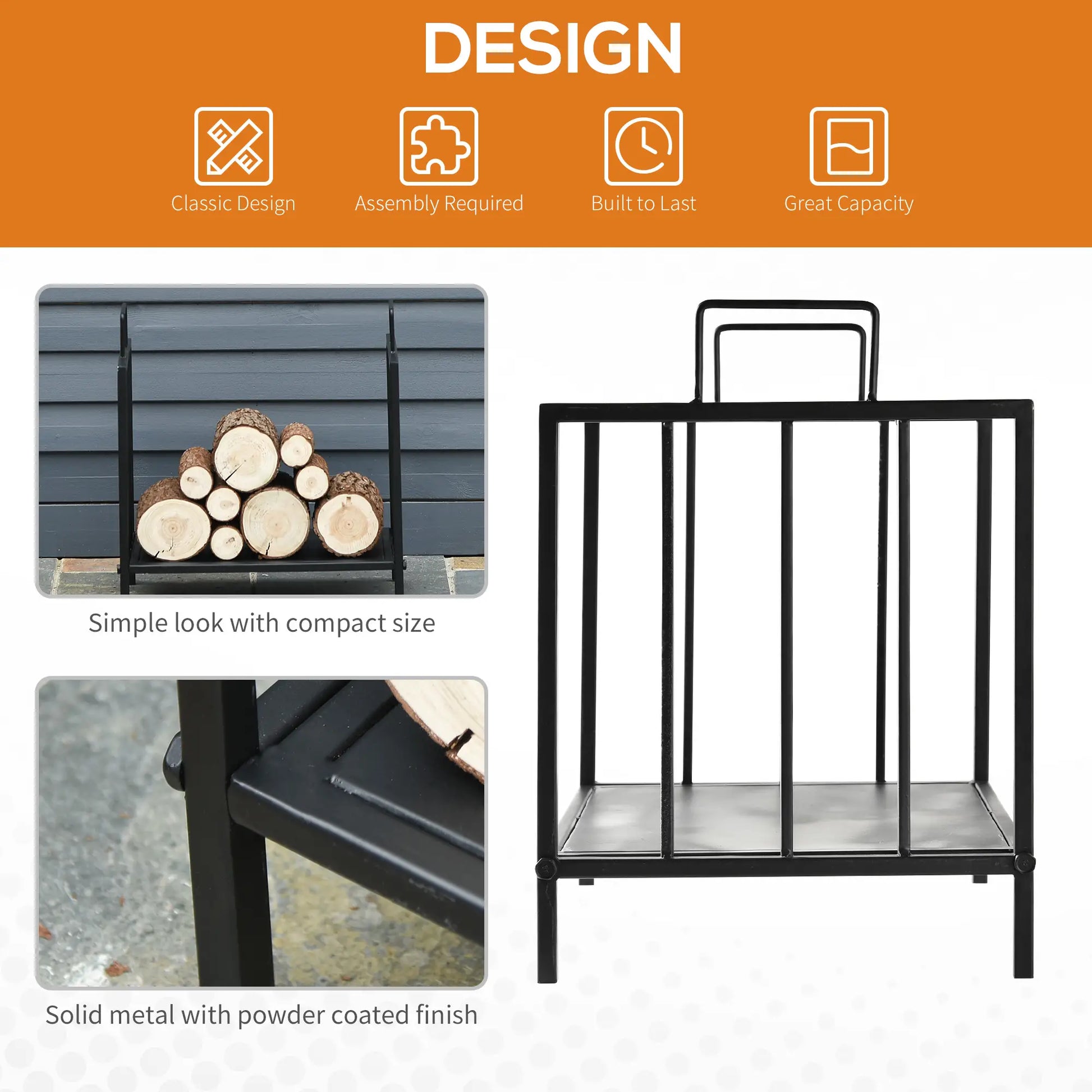 17.5" Heavy-Duty Metal Firewood Rack, Indoor Outdoor, Black Firewood Racks at Gallery Canada