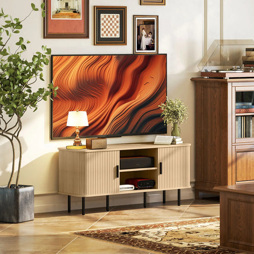 TV Stand for 55 Inches, Storage Shelves, Living Room, Oak Tone