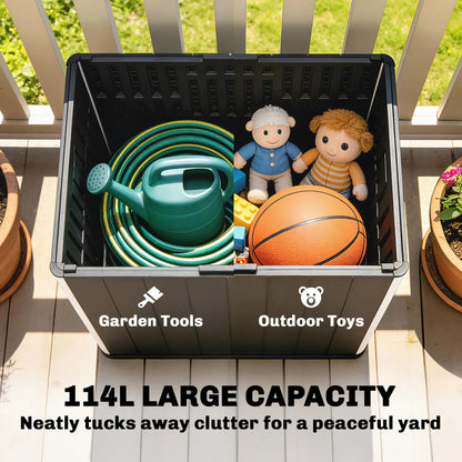 30 Gallon Storage Box, Outdoor Side Table with Umbrella Holder, Black Patio Storage Boxes at Gallery Canada