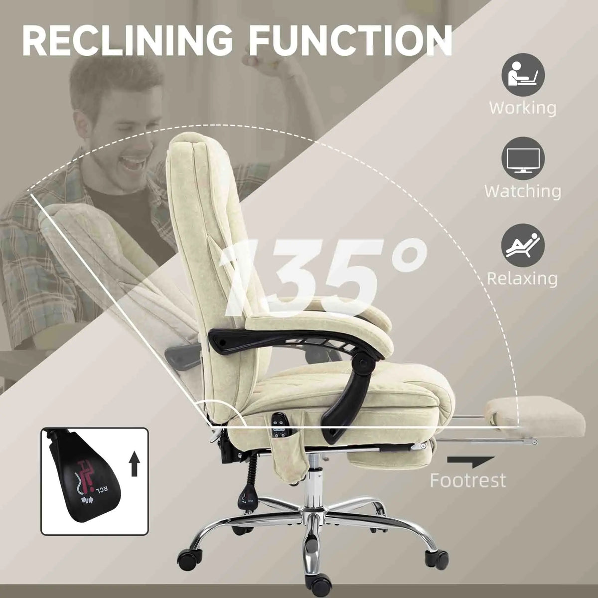 Massage Office Chair, Reclining Computer Chair, Adjustable Height, Footrest, Beige Massage Chairs at Gallery Canada