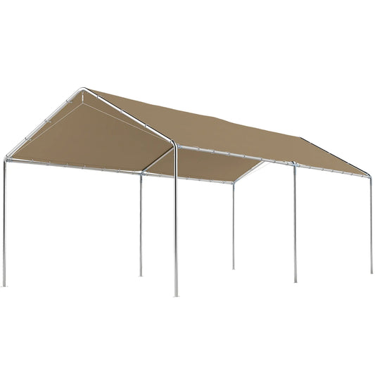 10' x 20' Carport, Heavy Duty Galvanized Canopy, Khaki Car Shelters Silver Frame, Khaki Cloth at Gallery Canada