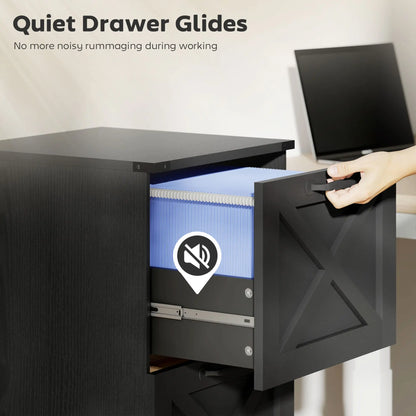 3 Drawer File Cabinet, Vertical Farmhouse, Letter/A4 Size, Black