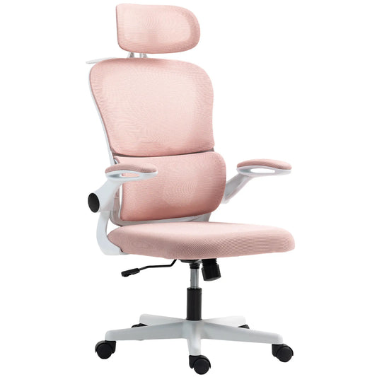 Mesh Office Chair, Ergonomic Desk Chair, Flip-up Armrest, Rotatable Headrest, Adjustable Lumbar Support, Pink Office Chairs Pink at Gallery Canada
