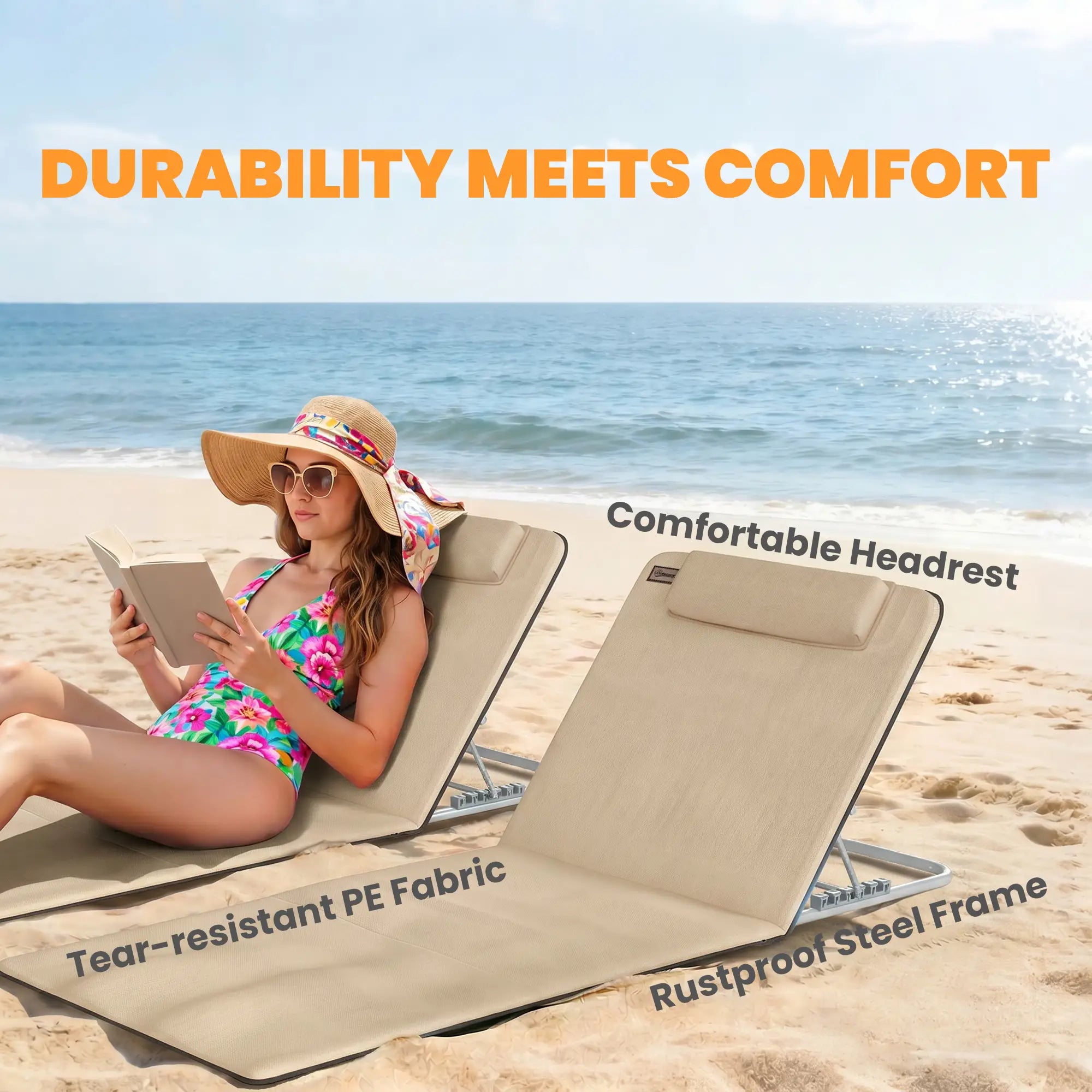 Beach Lounge Chair Set, 2 Pieces, Folding Chaise, Beige Beach Accessories at Gallery Canada