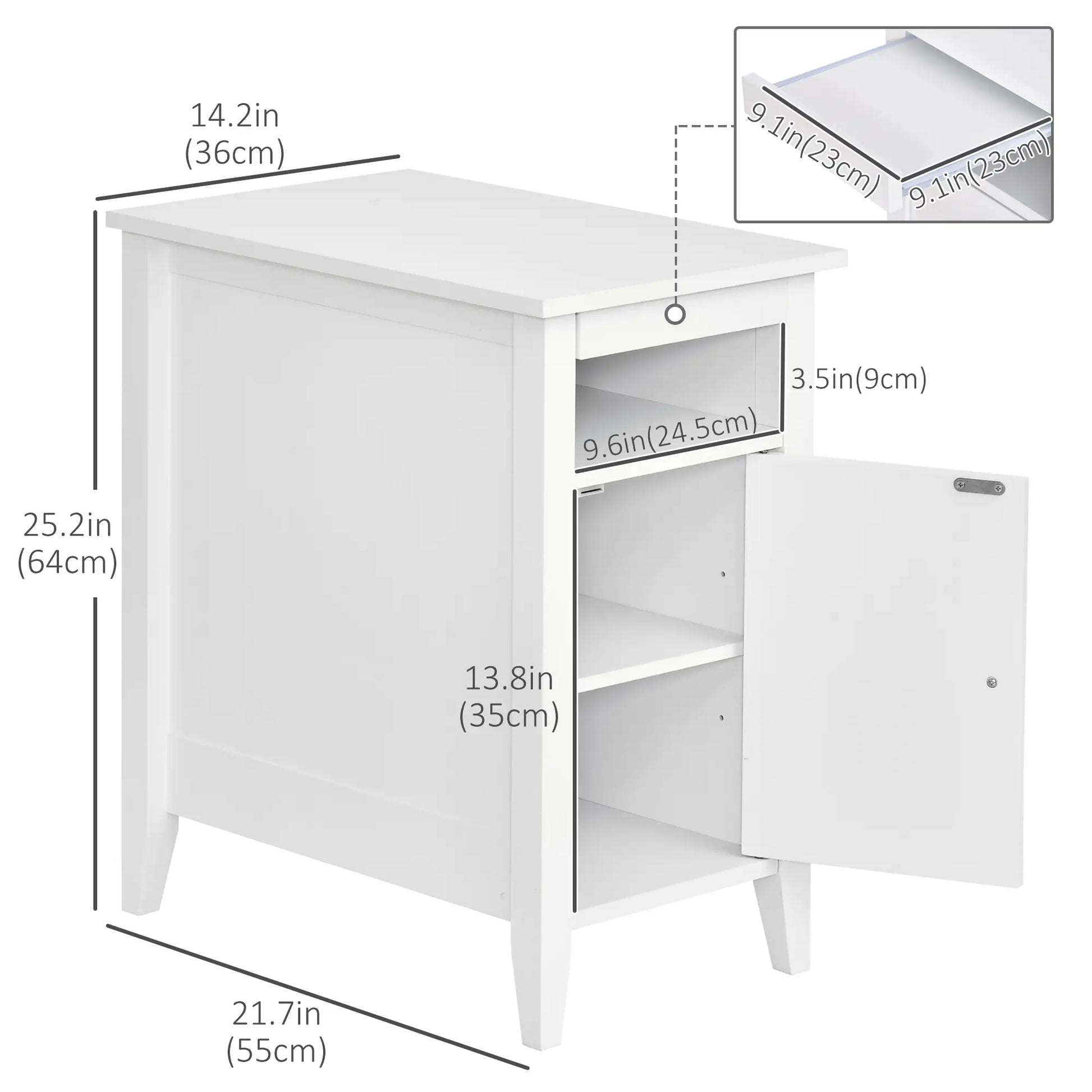 3-Tier Wooden Nightstand, Pullout Shelf, Adjustable Shelf, Door Cabinet, White Side Tables at Gallery Canada