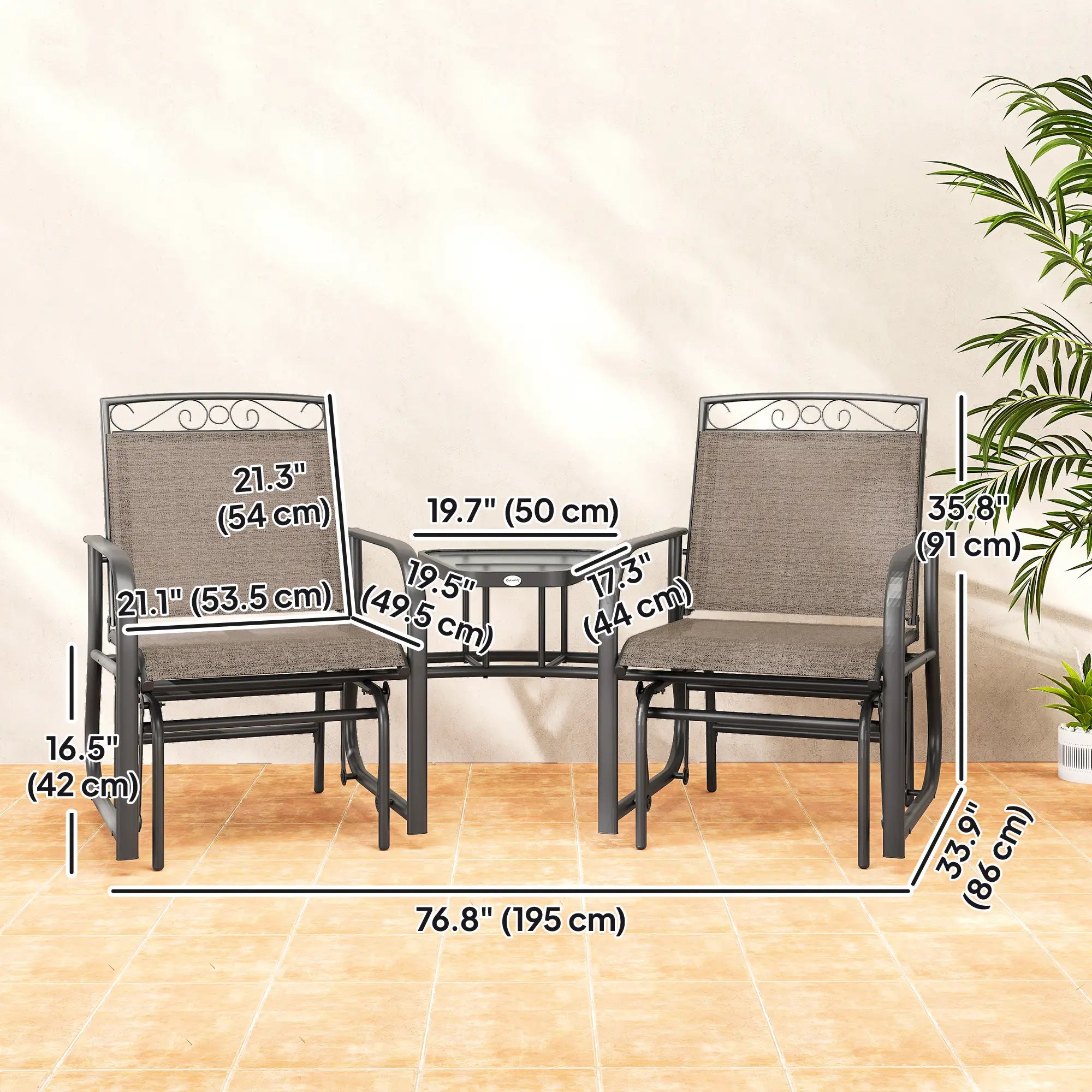 Outdoor Glider Bench with Coffee Table, 2-Seat Rocking Chair Swing, Brown Outdoor Gliders at Gallery Canada