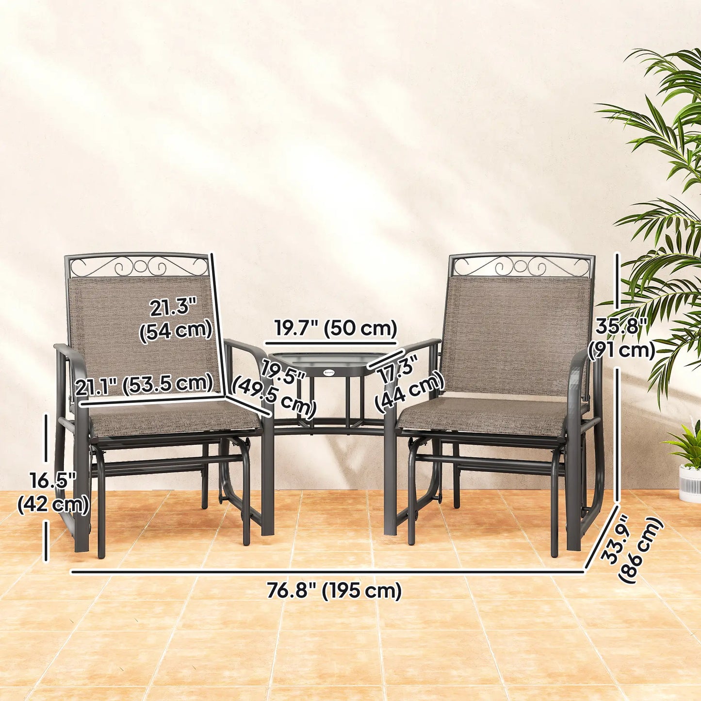Outdoor Glider Bench with Coffee Table, 2-Seat Rocking Chair Swing, Brown Outdoor Gliders at Gallery Canada