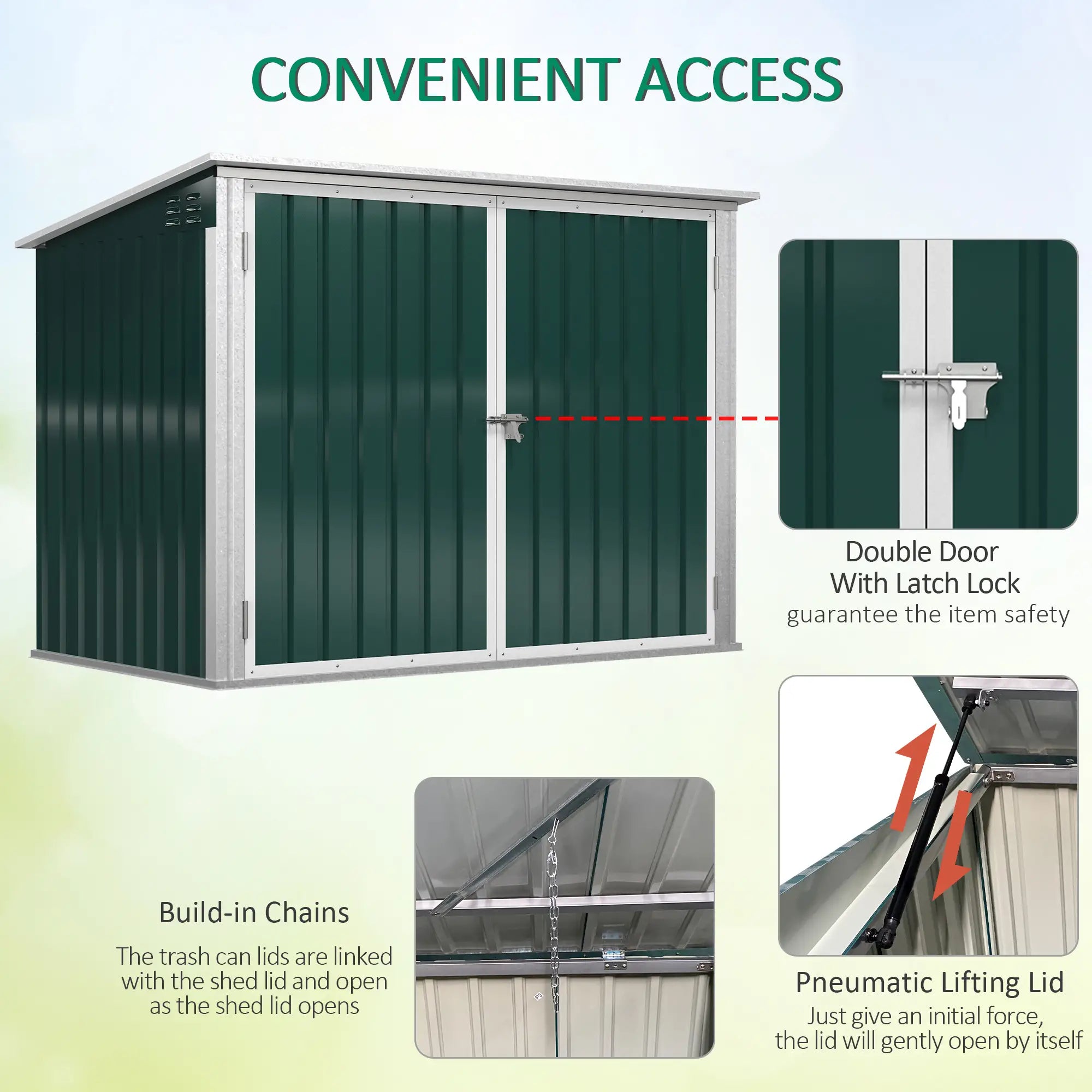 6x3 FT Outdoor Storage Shed, Double Door Trash Can Organizer, Green Sheds at Gallery Canada