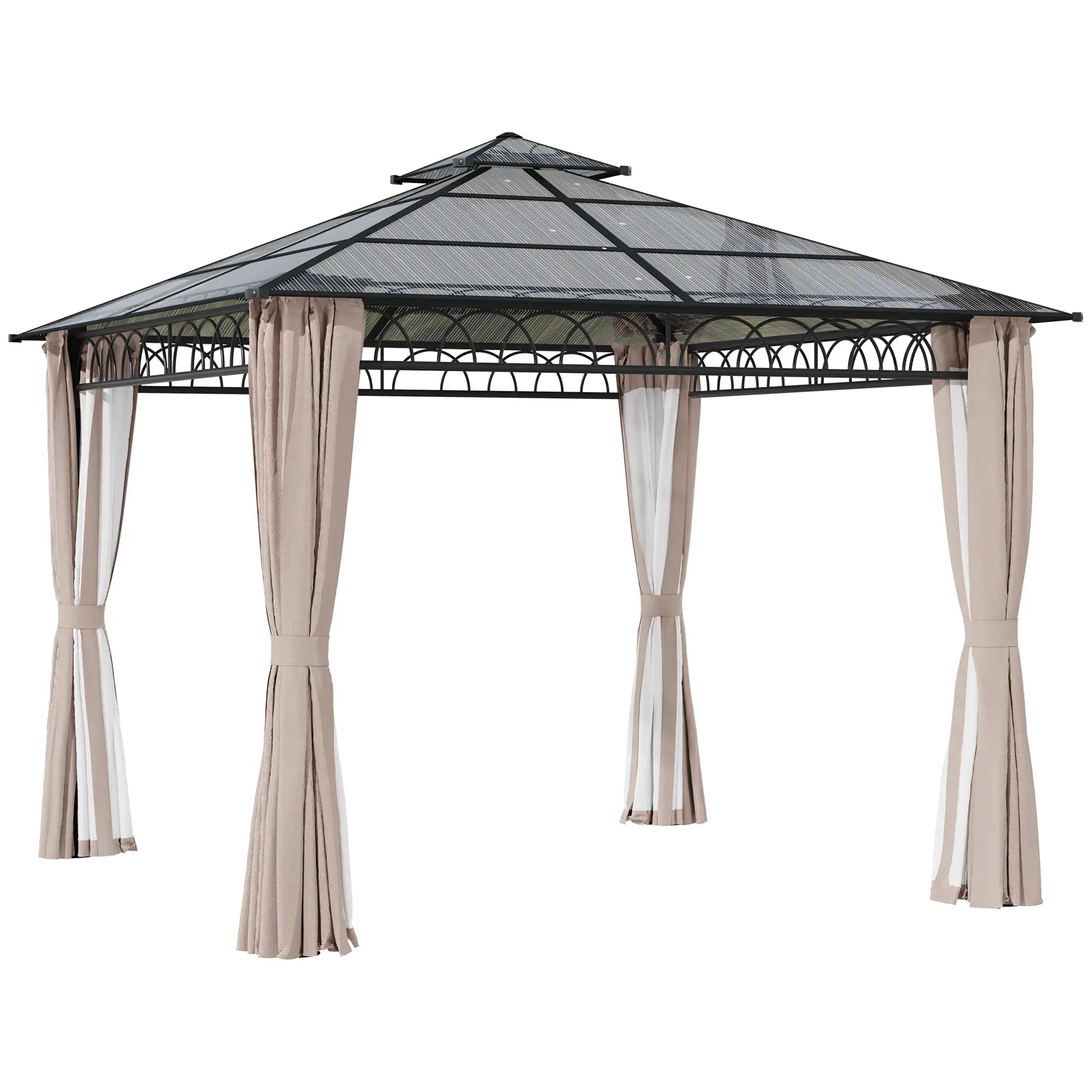 9' x 10' Outdoor Hardtop Gazebo, Steel Frame, Nettings, Curtains, Khaki Gazebos at Gallery Canada