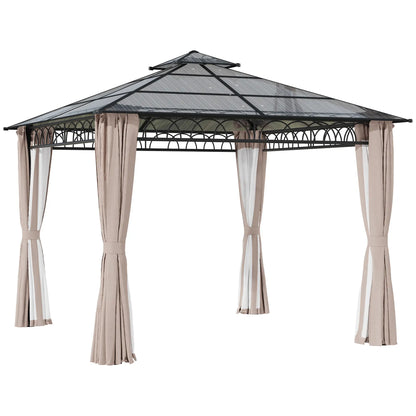 9' x 10' Outdoor Hardtop Gazebo, Steel Frame, Nettings, Curtains, Khaki Gazebos at Gallery Canada