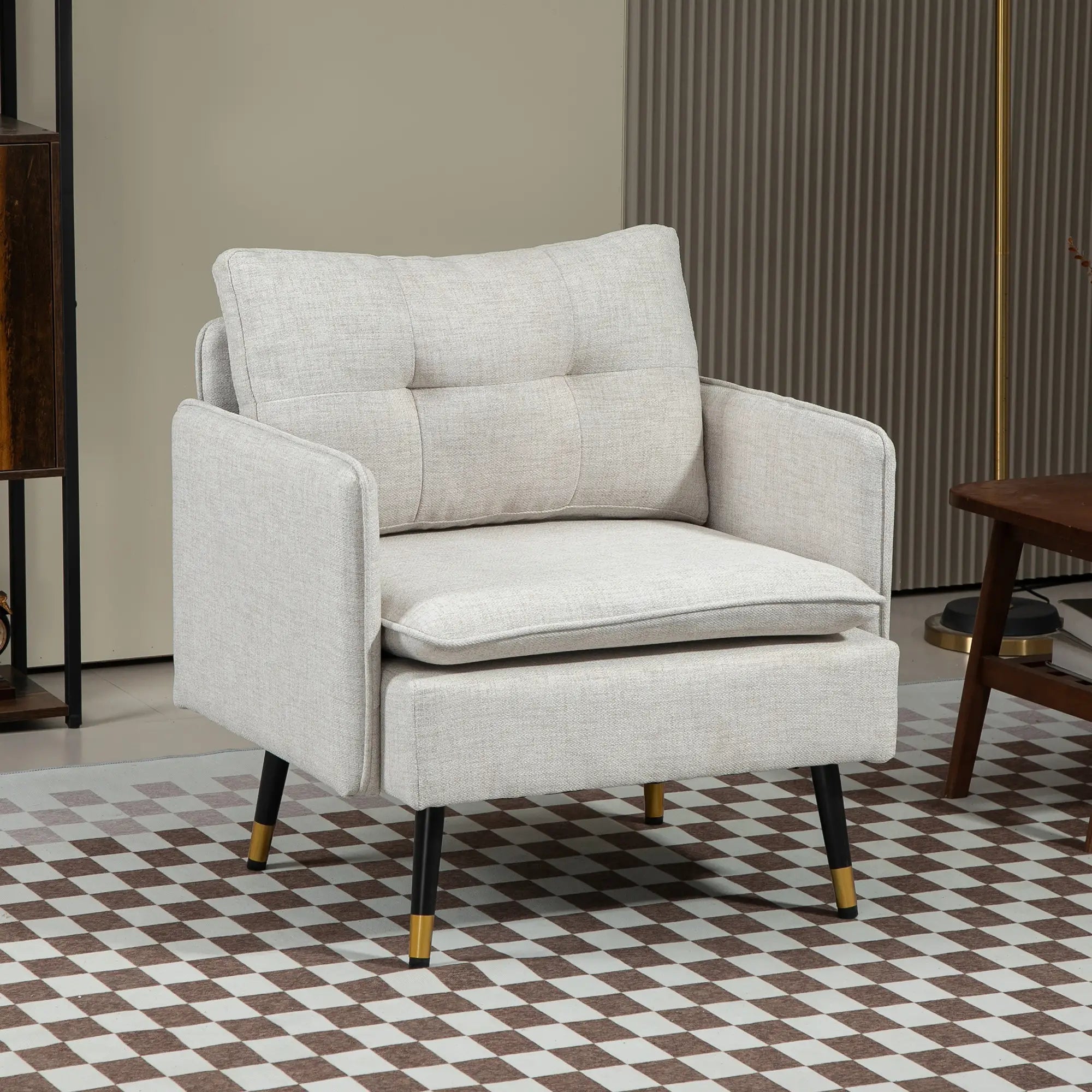 Modern Armchair, Upholstered Accent Chair, Tufted Back, Steel Legs, Cream White Accent Chairs at Gallery Canada