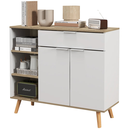 Modern Sideboard Cabinet, 2 Doors, Drawer, Adjustable Shelves Kitchen Pantry Cabinets White, Natural at Gallery Canada