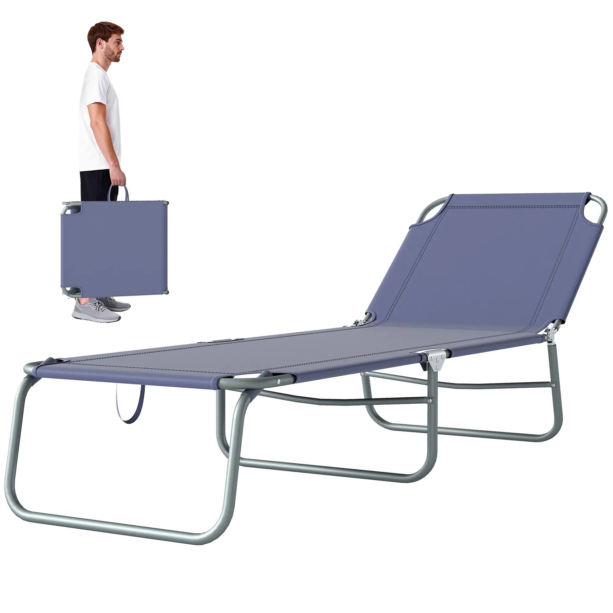 Folding Outdoor Lounge Chair, Reclining Tanning Chair, Navy Blue Lounger Chairs Navy Blue at Gallery Canada