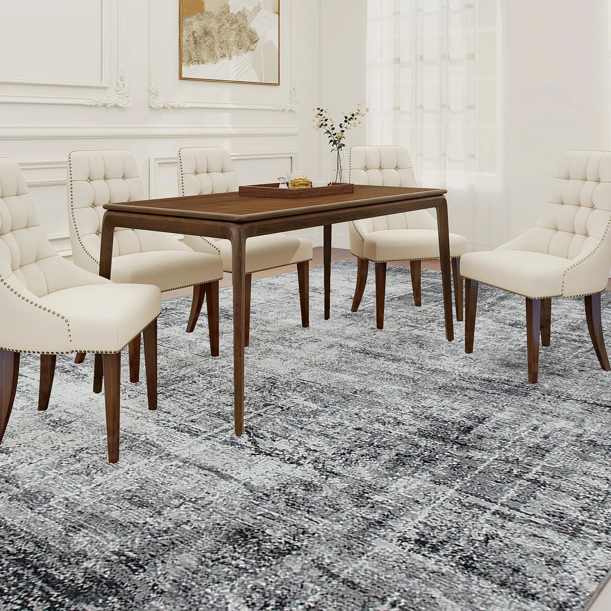 Modern Abstract Area Rug 5x7, Machine Washable, Non-Slip, Grey Living Room Furniture at Gallery Canada