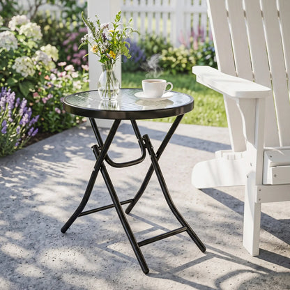 Round Patio Table 18", Folding Coffee Table With Glass Top, no color Patio Side Tables at Gallery Canada