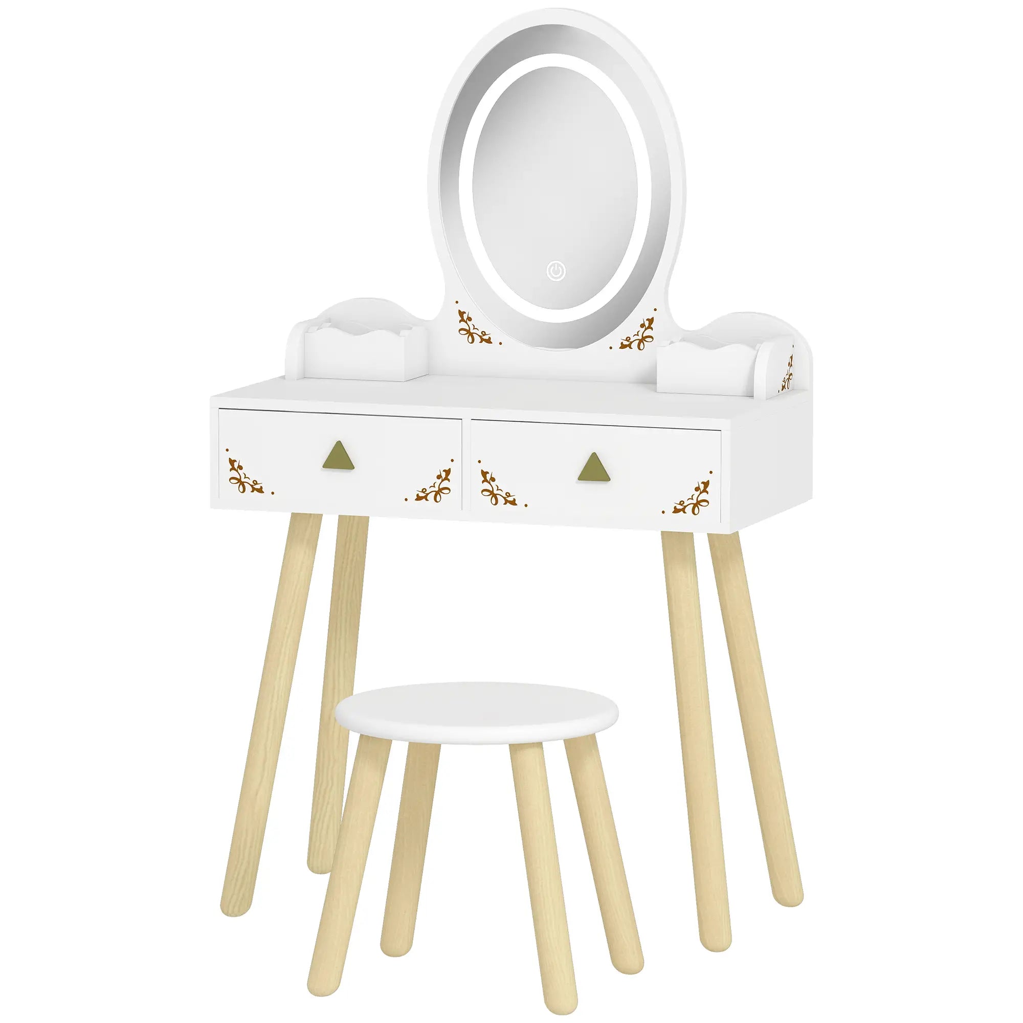 Kids Vanity Set with Mirror, Stool, 3-Color LED Lights, Pink Toy Vanity White at Gallery Canada