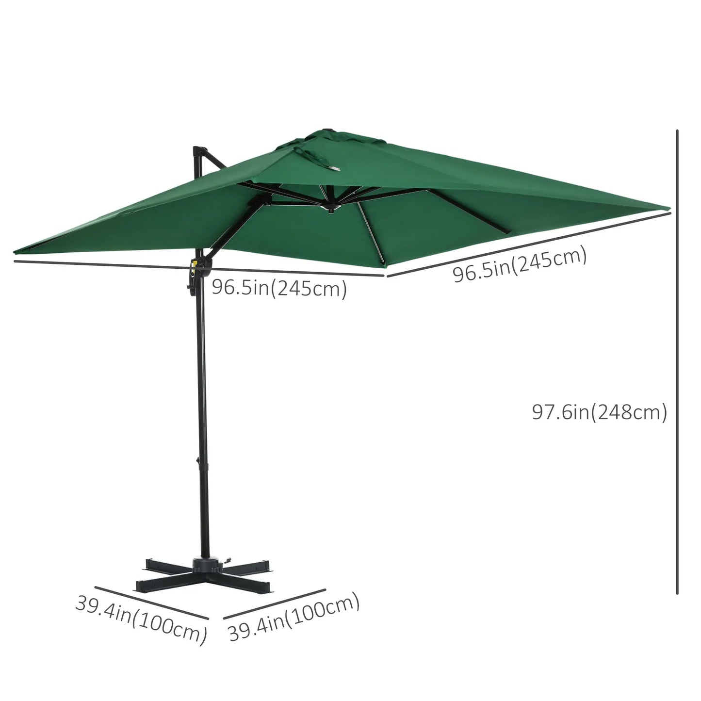 8' x 8' Square Cantilever Umbrella, 360° Rotation, Aluminum, Green Cantilever Umbrellas at Gallery Canada