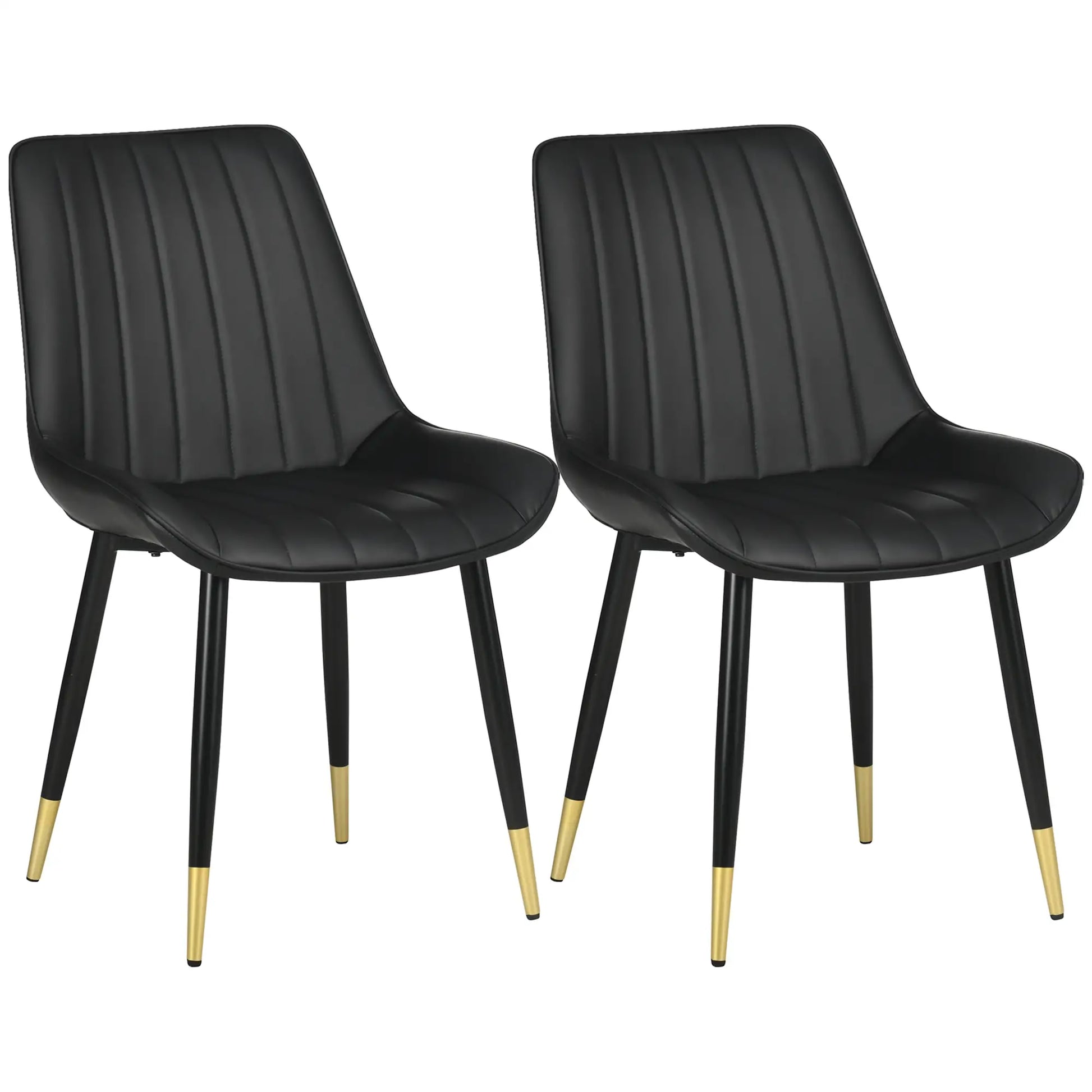Modern Dining Chairs Set of 2, PU Leather Upholstery, Steel Legs, Black Bar Stools at Gallery Canada