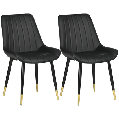Modern Dining Chairs Set of 2, PU Leather Upholstery, Steel Legs, Black Bar Stools at Gallery Canada