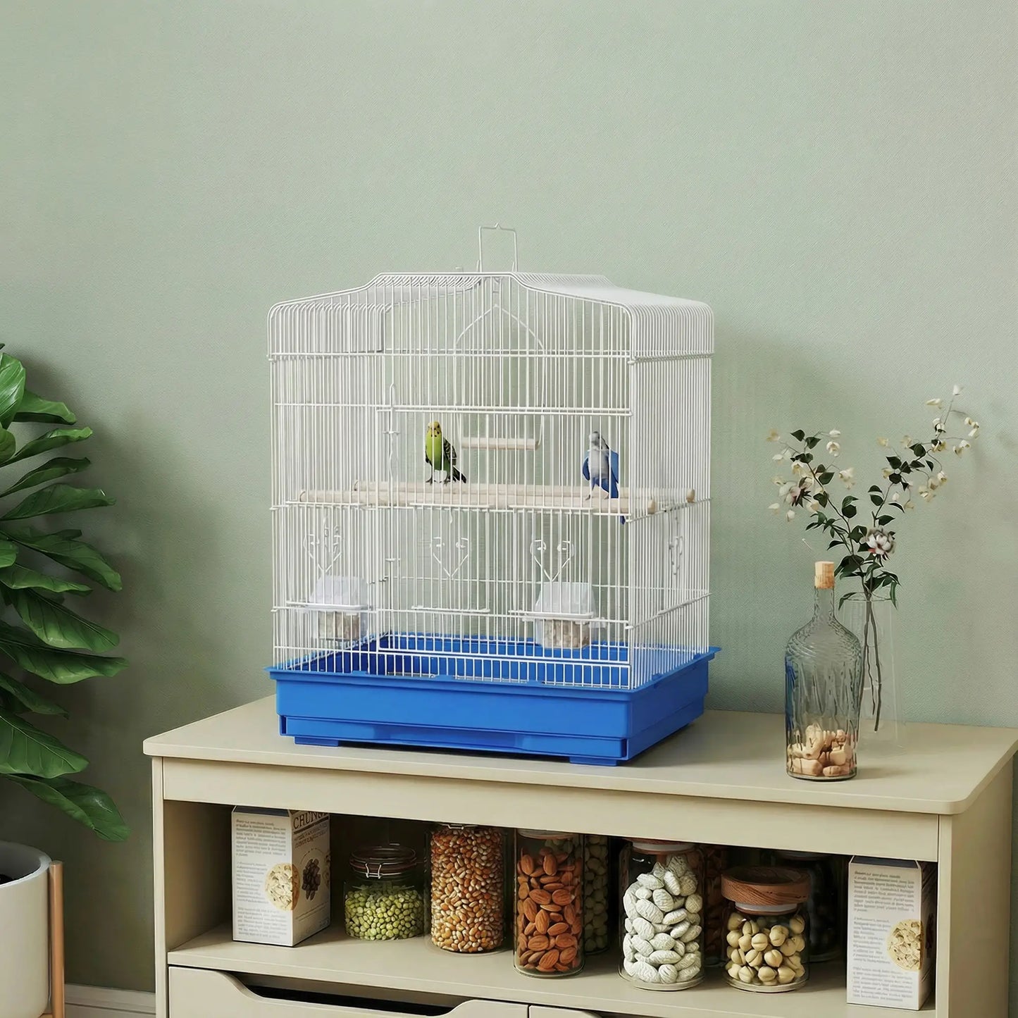 23" Bird Cage for Finches Canaries, with Doors Perches, Blue