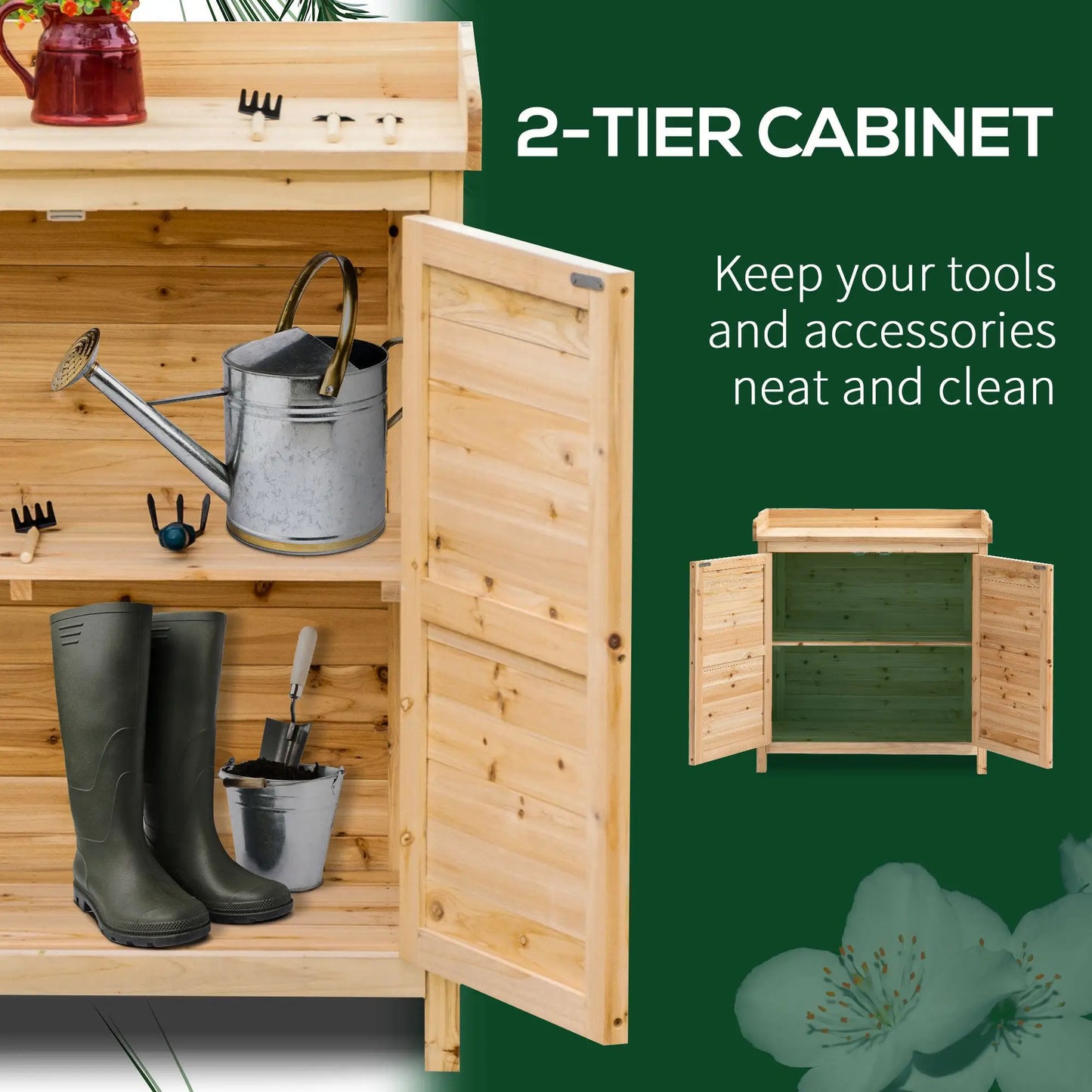 Wood Garden Shed, Compact Outdoor Storage Cabinet, Natural