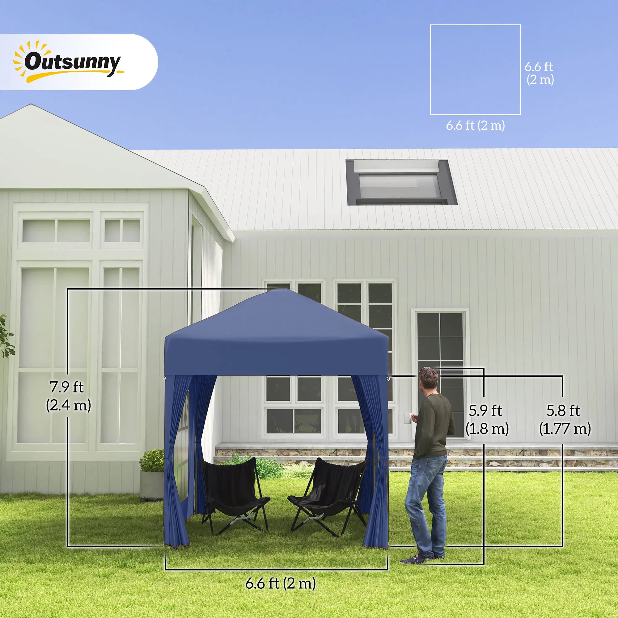 6.6'x6.6' Pop Up Canopy Tent, Instant Sun Shelter, Blue Pop Up Canopies at Gallery Canada