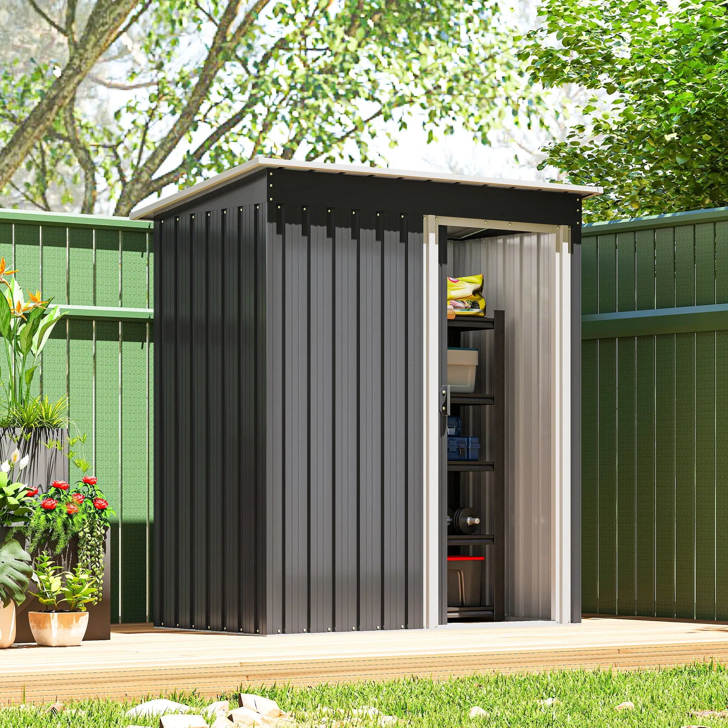 5x3 FT Outdoor Storage Shed, Sliding Door, Sloped Roof, Steel Frame, Black Sheds at Gallery Canada