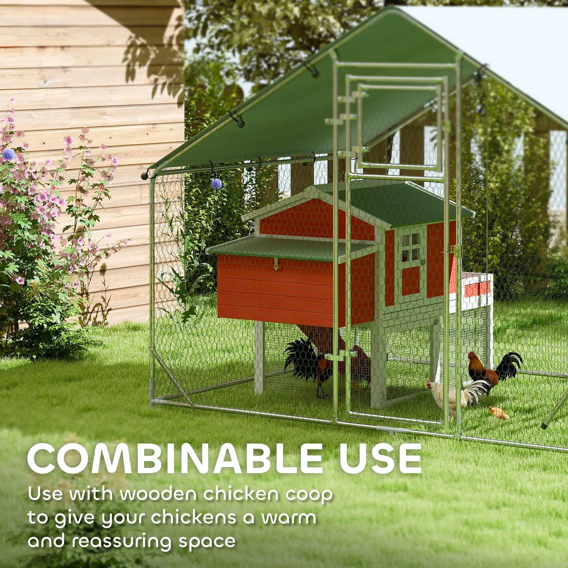 Large Metal Chicken Run, Waterproof UV-Resistant Cover, Feeding Door, Hanging Feeder, Perch for 6-8 Chickens Chicken Coops at Gallery Canada