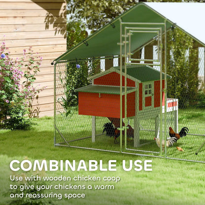 Large Metal Chicken Run, Waterproof UV-Resistant Cover, Feeding Door, Hanging Feeder, Perch for 6-8 Chickens Chicken Coops at Gallery Canada