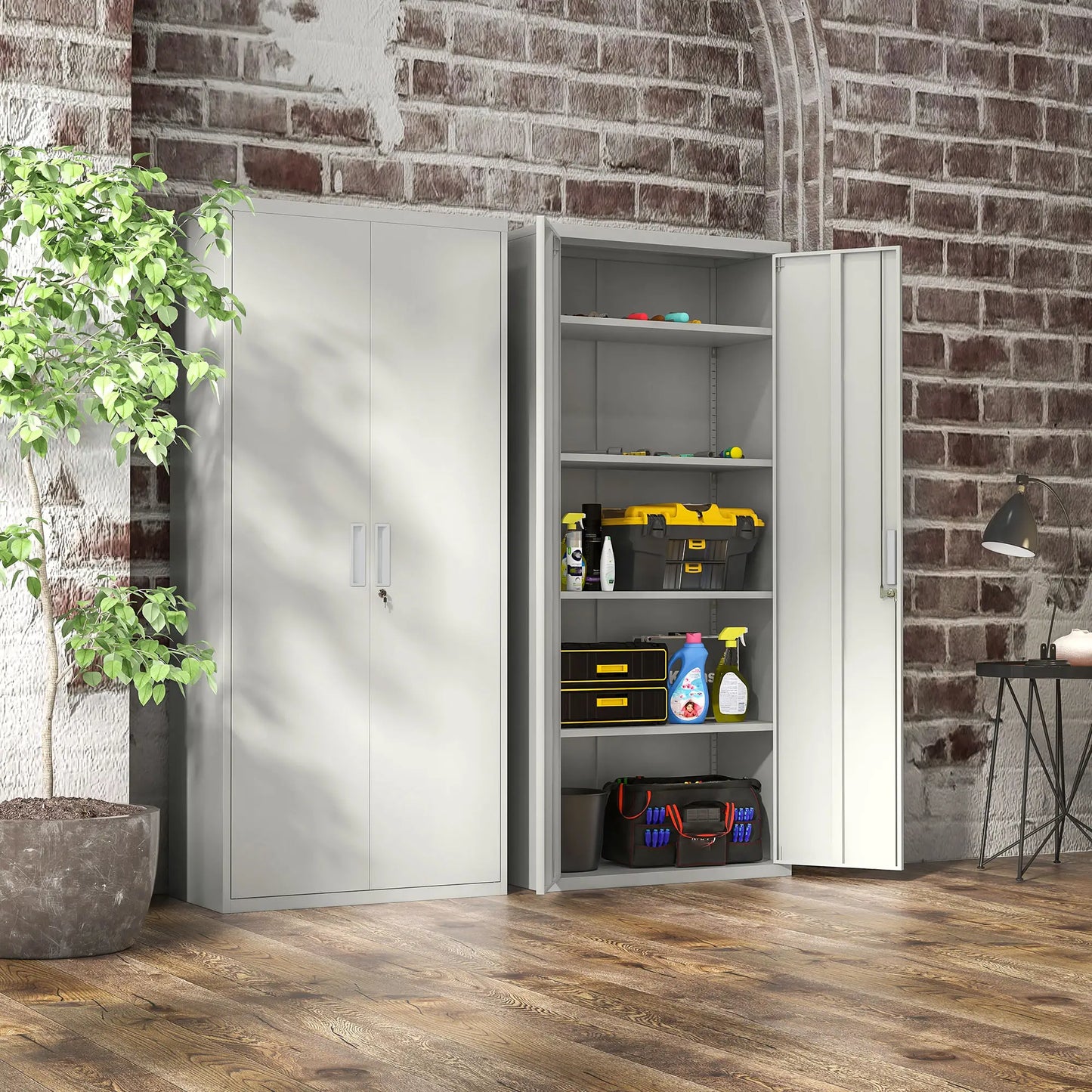 71" Tall Garage Cabinet, Metal Storage, 2 Doors, 4 Adjustable Shelves, White Office Cabinets & Cupboards at Gallery Canada