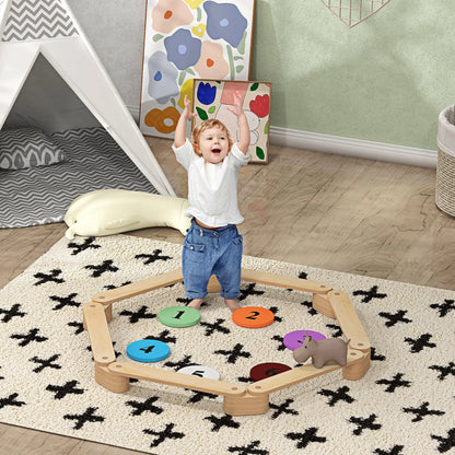 6 PC Wooden Balance Beam for Kids, Indoor Outdoor Coordination