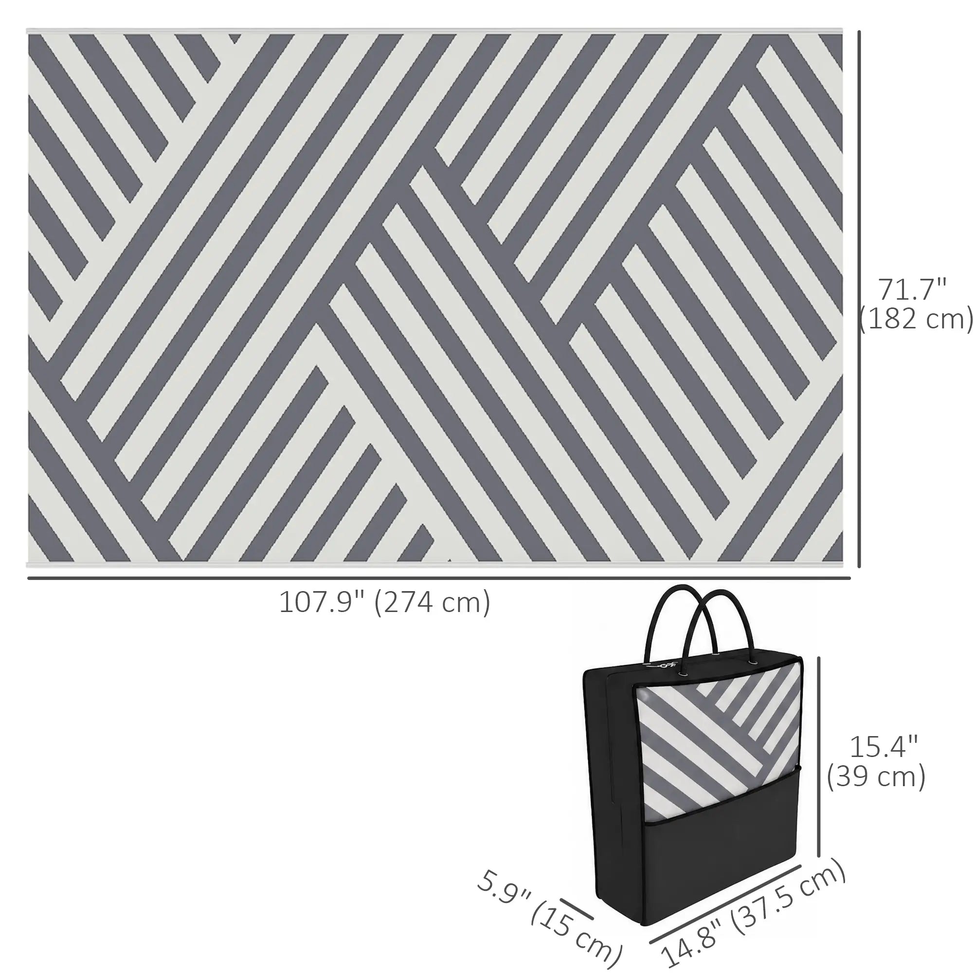 Reversible Outdoor RV Rug, Patio Floor Mat, 6' x 9', Grey and Cream Garden Decor at Gallery Canada