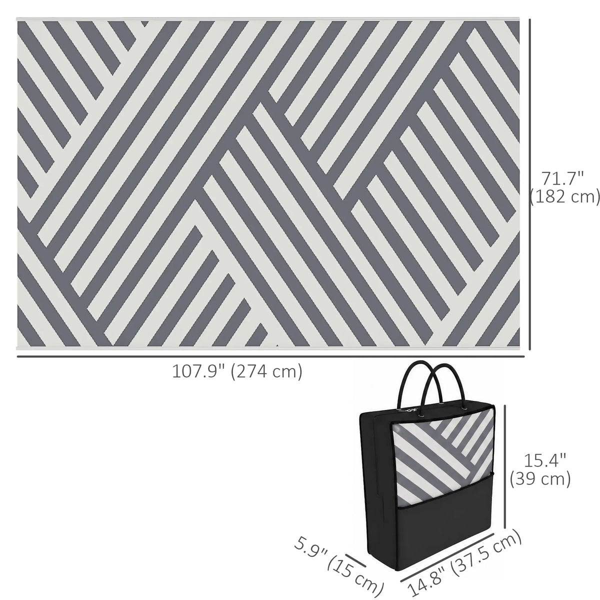 Reversible Outdoor RV Rug, Patio Floor Mat, 6' x 9', Grey and Cream Garden Decor at Gallery Canada