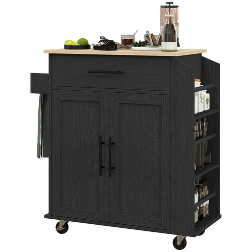 Rolling Kitchen Island with Wheels, Power Outlets, Drawer, Doors