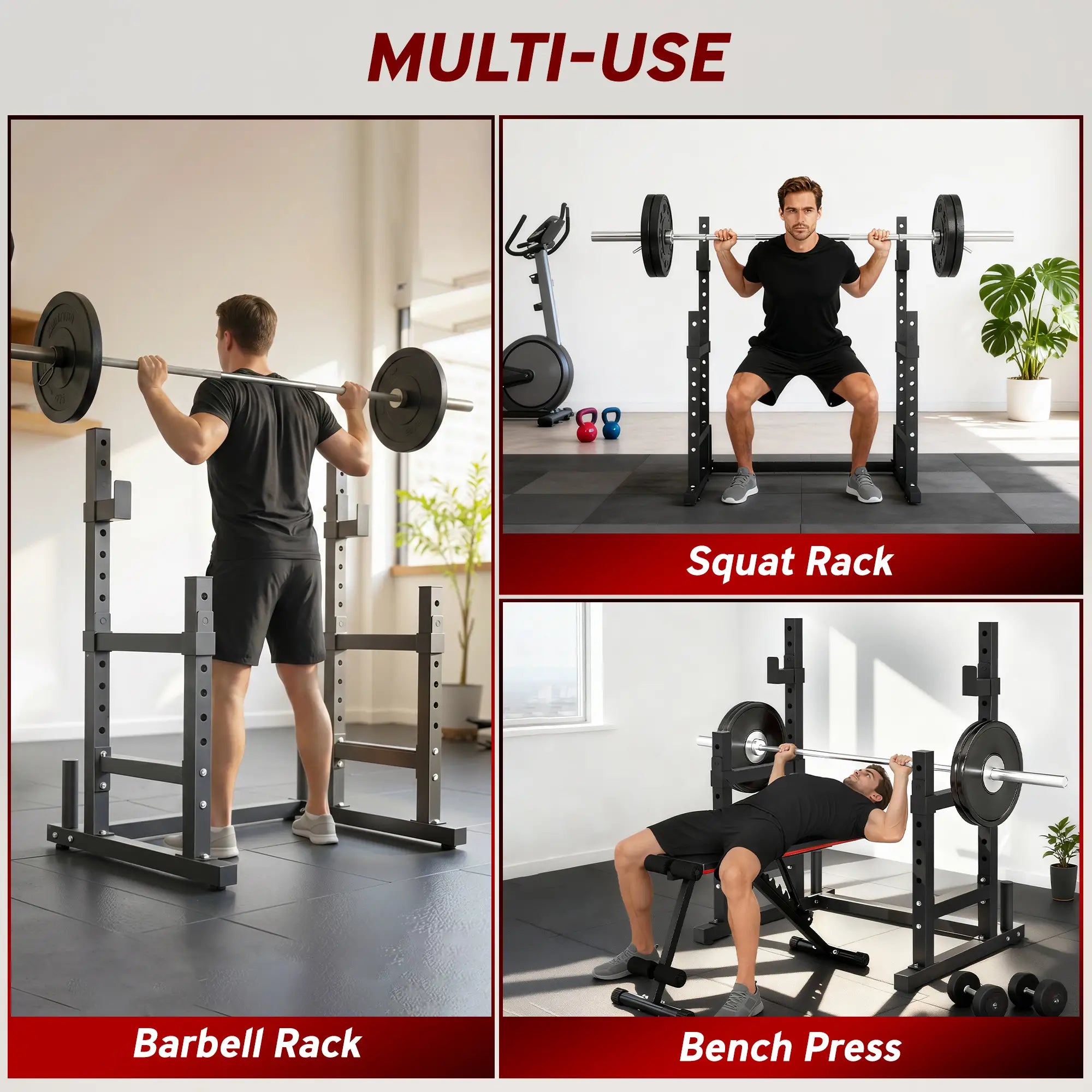 Adjustable Squat Rack, 660 Lbs Multi-Function Barbell Rack, Black Dumbbells & Barbells at Gallery Canada
