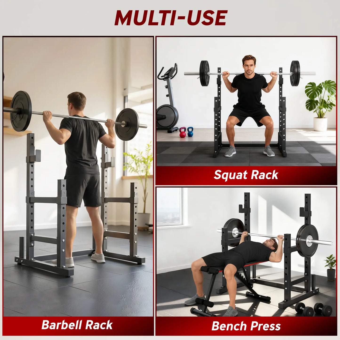 Adjustable Squat Rack, 660 Lbs Multi-Function Barbell Rack, Black Dumbbells & Barbells at Gallery Canada