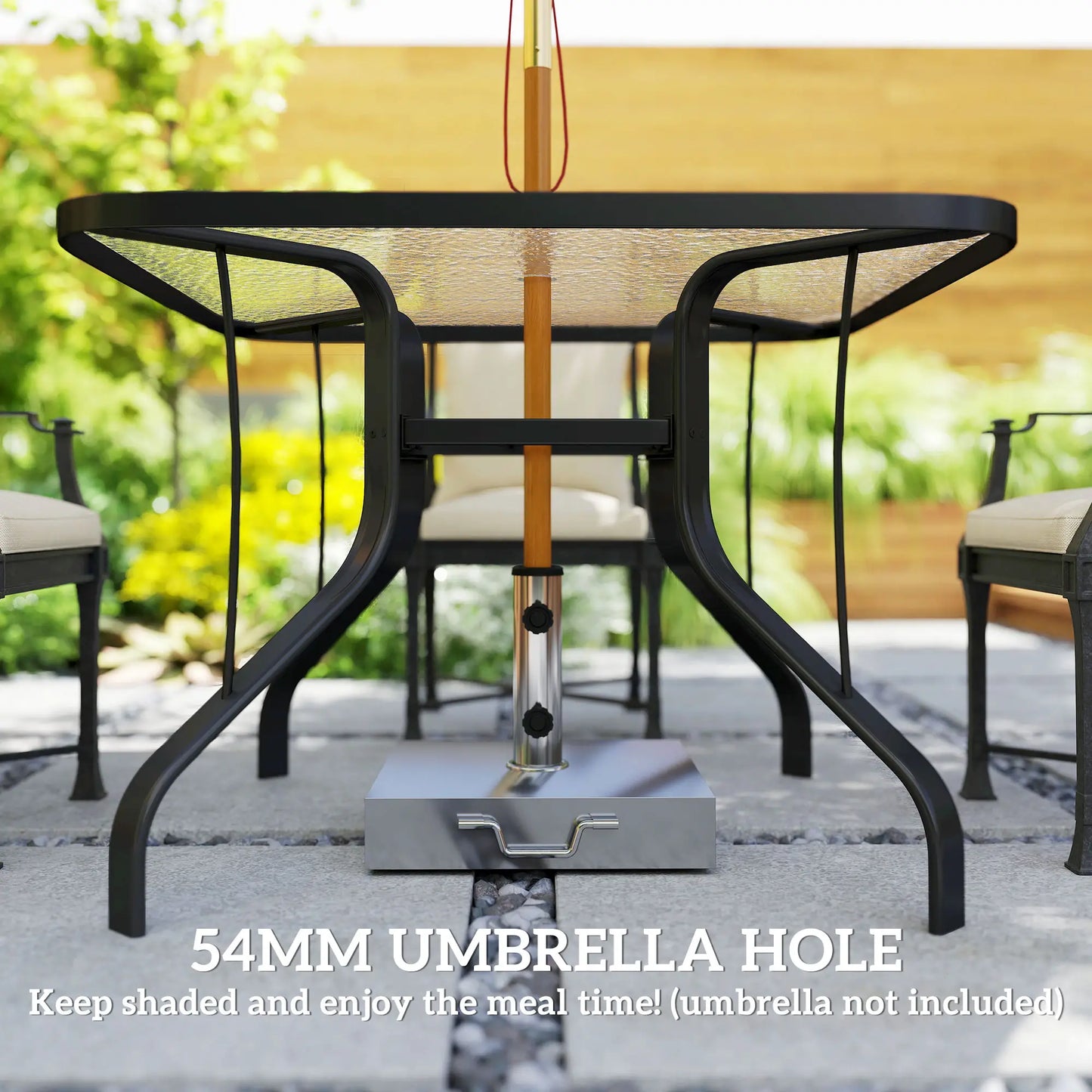 Tempered Glass Square Patio Table, 2.1" Umbrella Hole, 38" x 38" x 28" Patio Dinning Tables at Gallery Canada