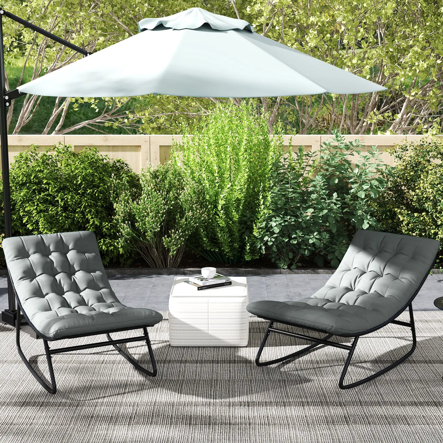 Outdoor Rocking Chair Set of 2 with Cushion, Steel Frame, Grey Outdoor Rocking Chairs at Gallery Canada
