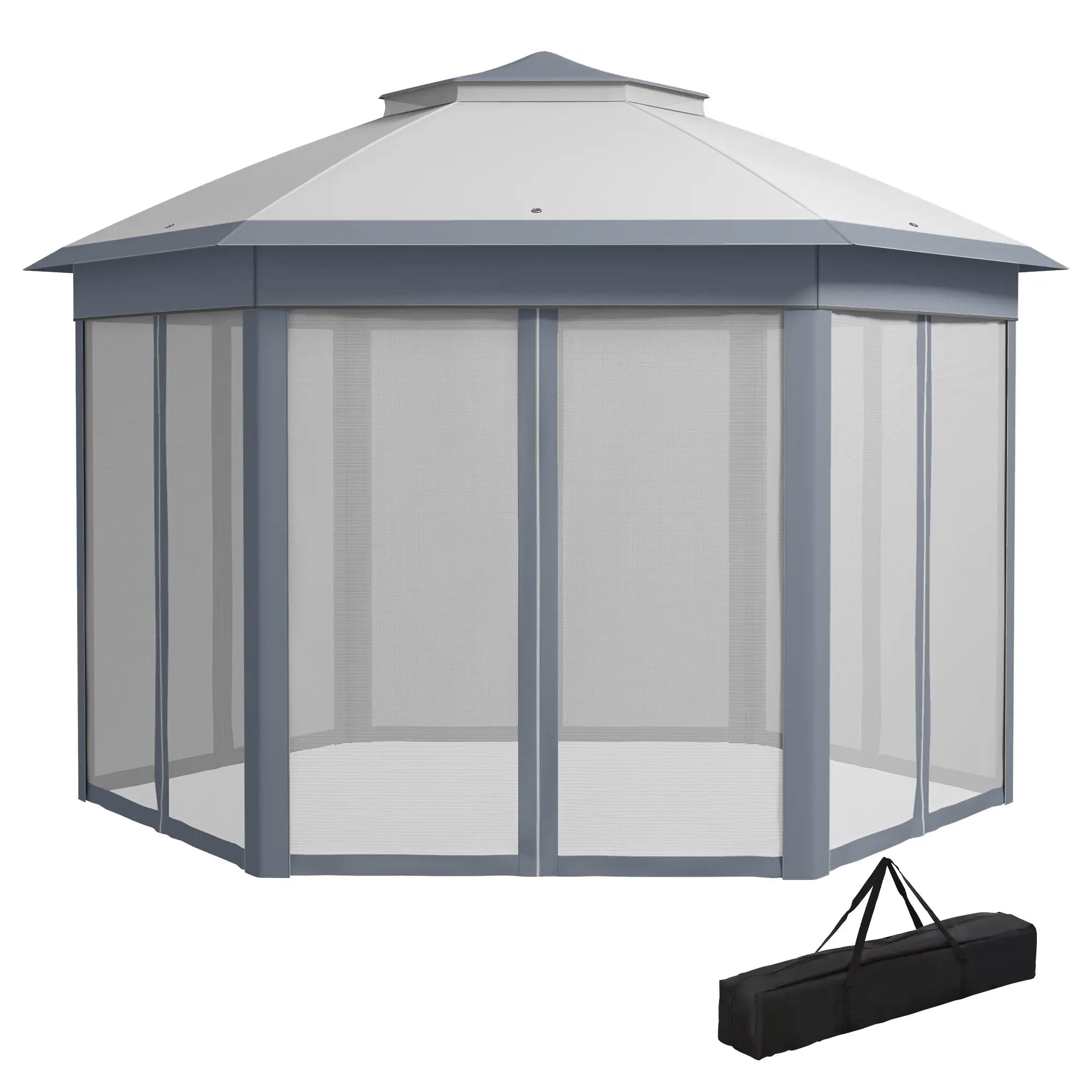 13' x 13' Hexagon Pop Up Canopy Tent, Netting, Carry Bag, Grey Pop Up Canopies at Gallery Canada