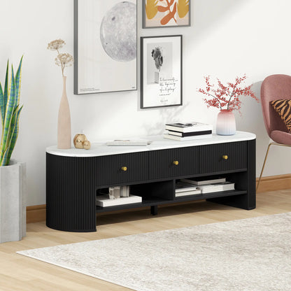 Modern TV Stand, Marble-Effect Top, 3 Drawers, 2 Shelves, 32-65 Inch, Black TV Stands at Gallery Canada