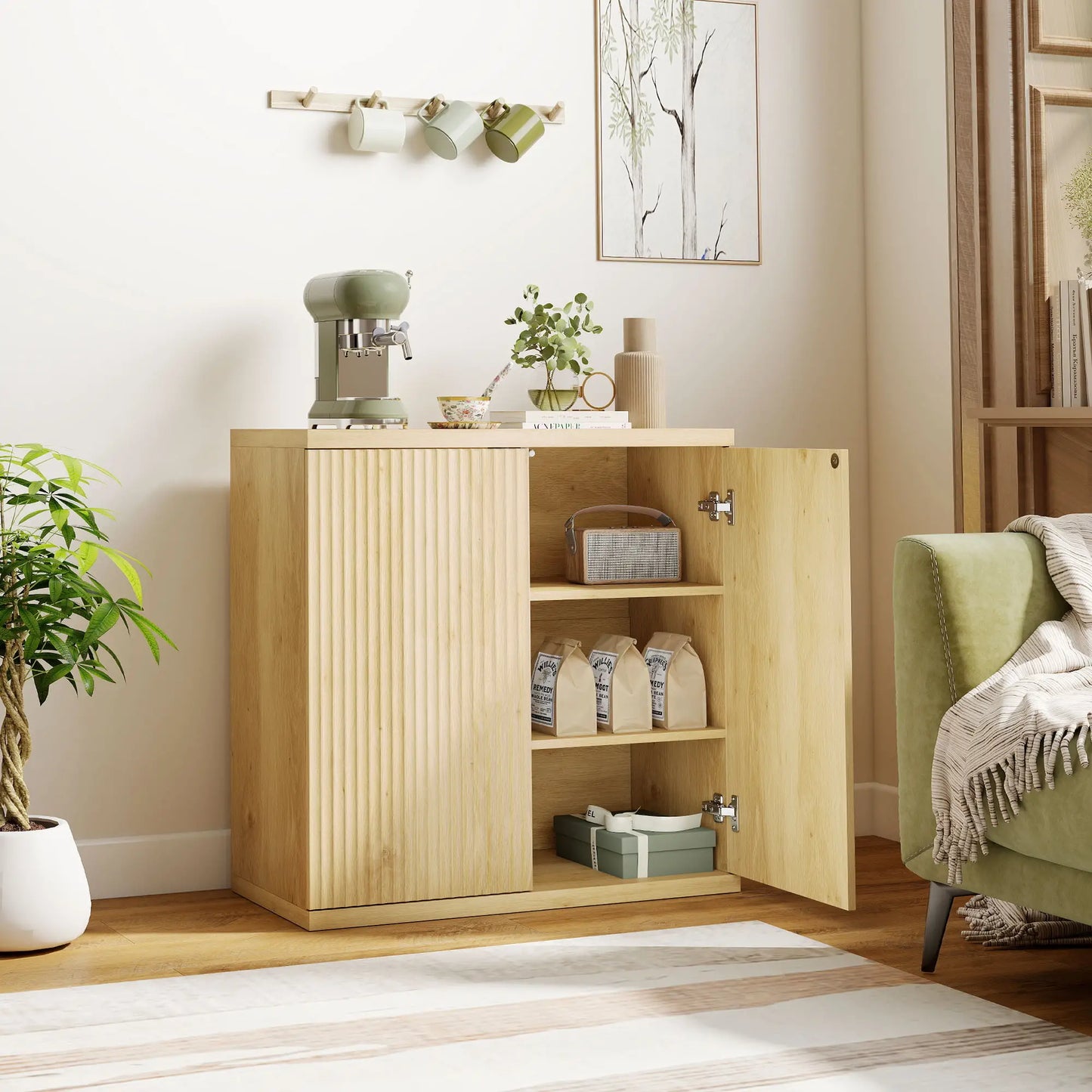 30.7" Oak Sideboard Buffet Cabinet, Modern Kitchen Storage Bar Cabinets at Gallery Canada