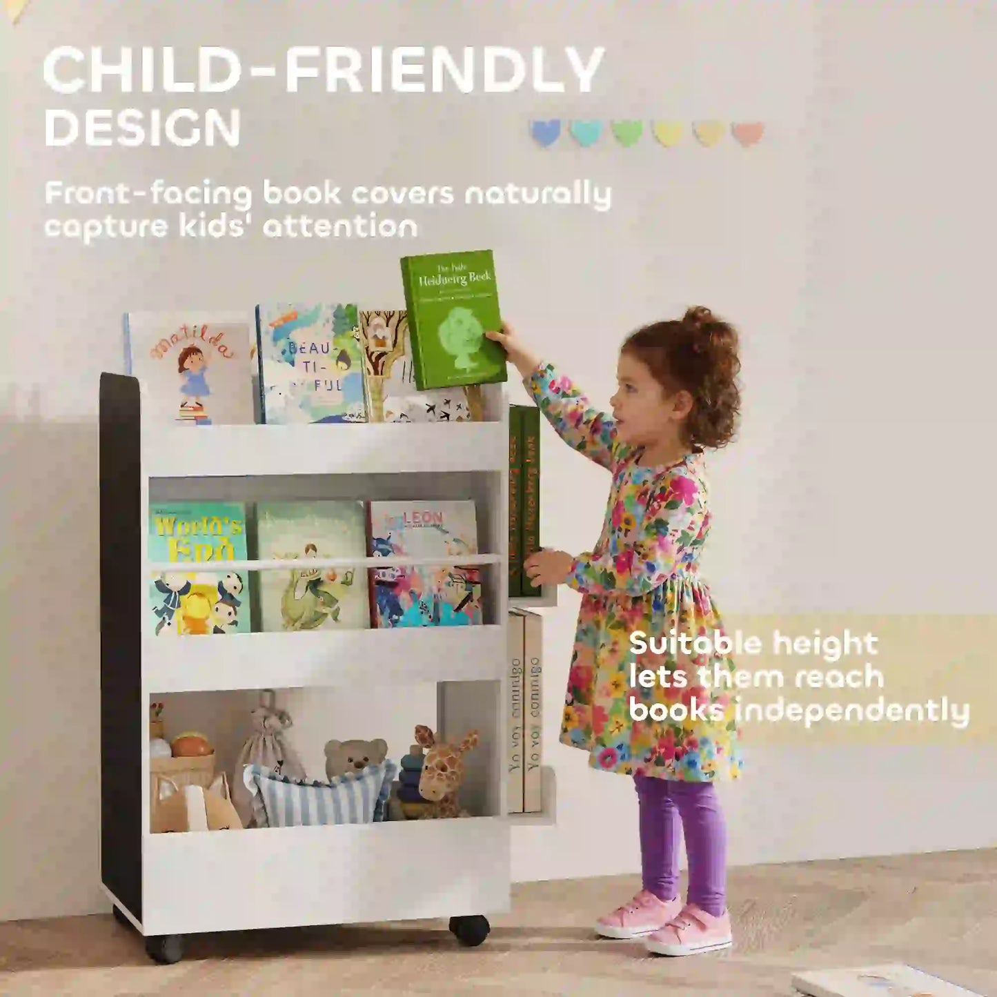 Kids Bookshelf with Wheels, Blackboard, 3-8 Years Bookshelves & Bookcases at Gallery Canada
