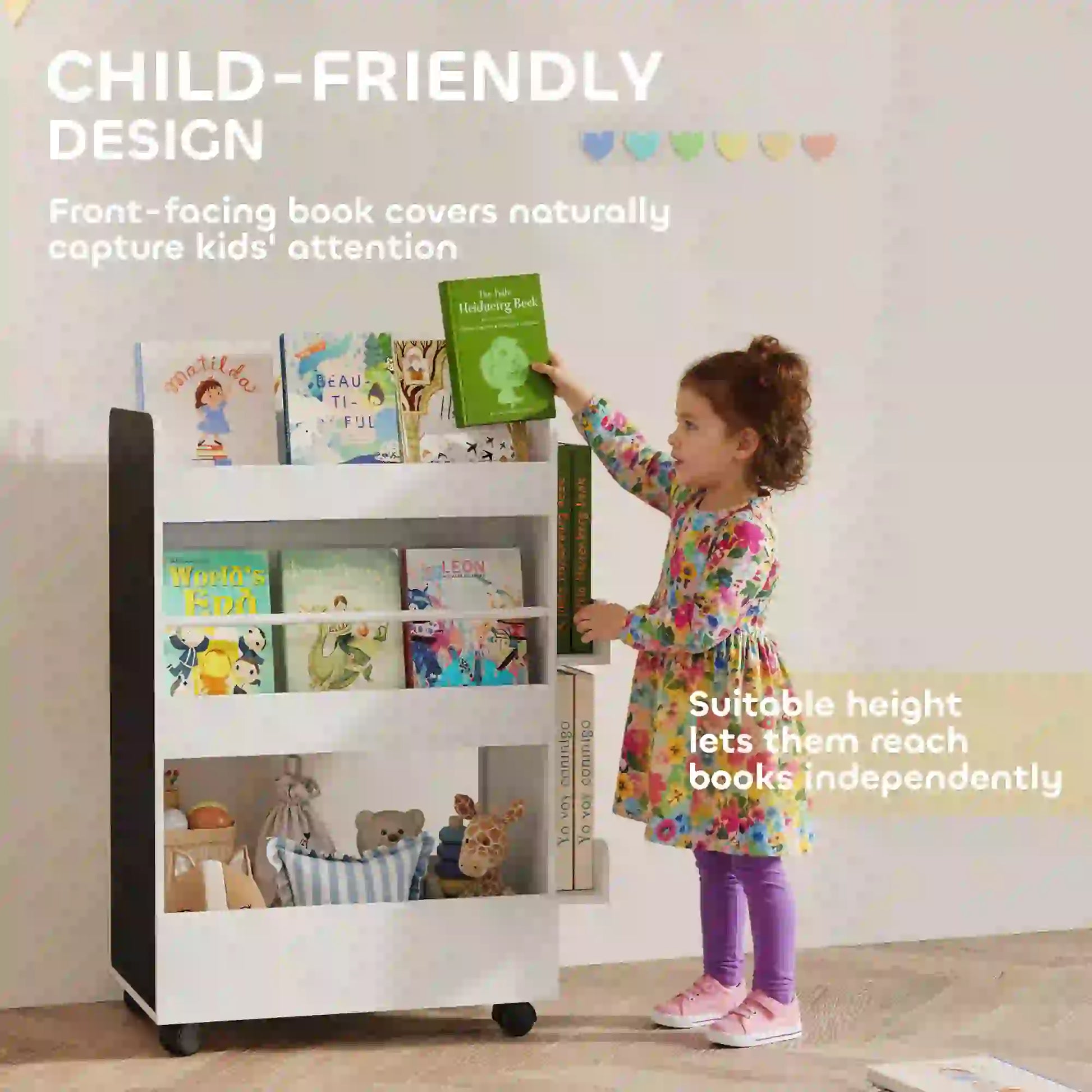 Kids Bookshelf with Wheels, Blackboard, 3-8 Years Bookshelves & Bookcases at Gallery Canada