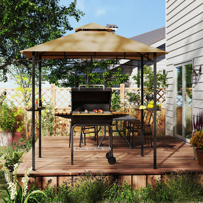 8' x 5' BBQ Grill Gazebo Tent, Double Tiered Canopy, Outdoor Sun Shade, Khaki BBQ Grill Gazebos at Gallery Canada