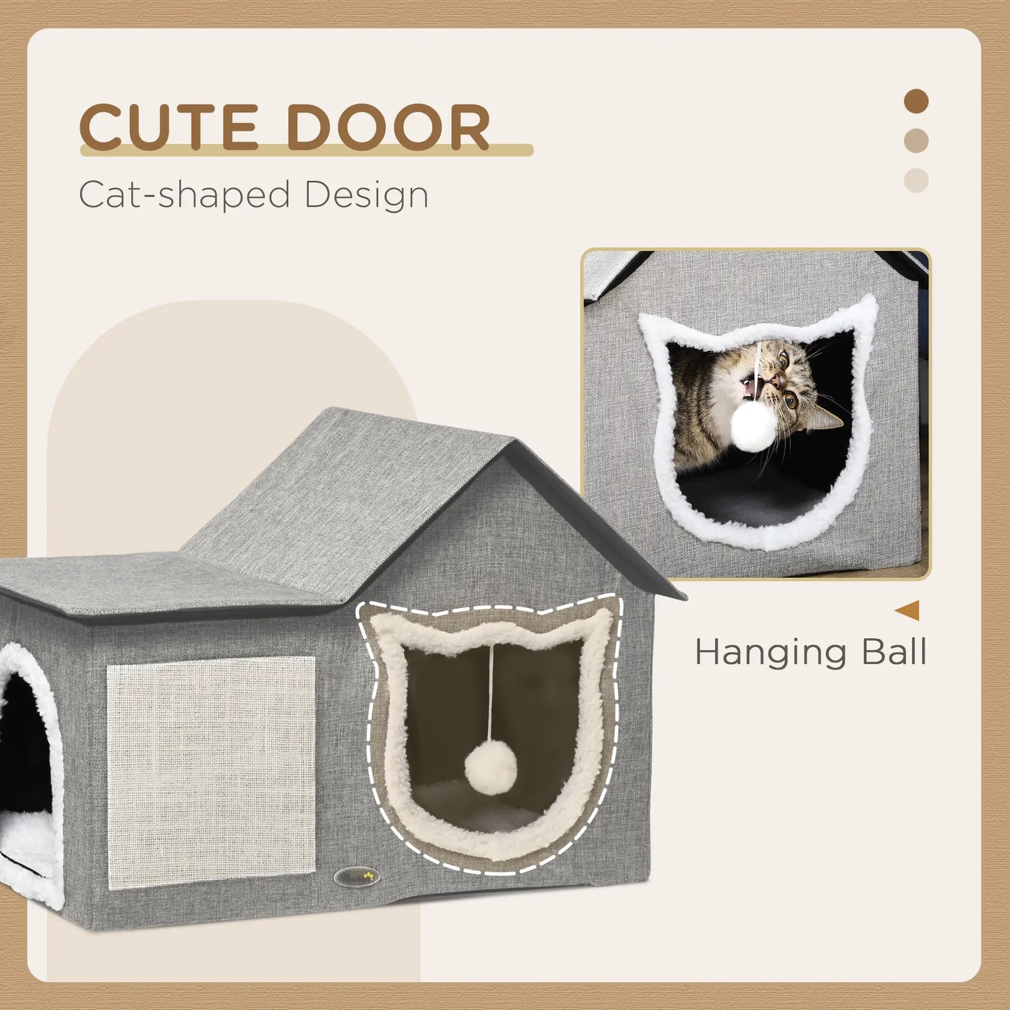 Large Cat Bed, Indoor Cat House with Soft Cushion, Scratching Pad, Grey Cat Houses at Gallery Canada