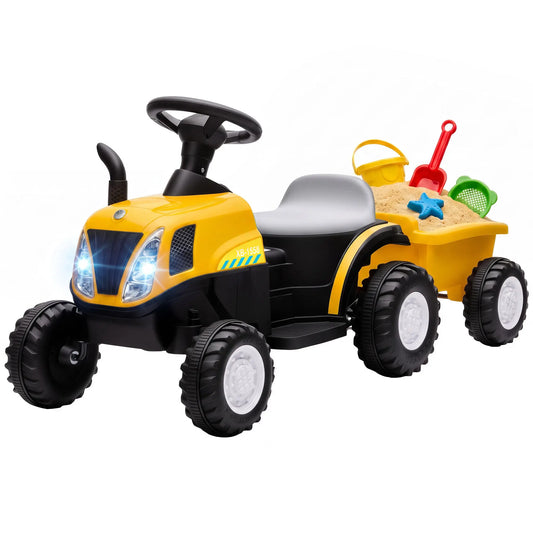 Kids Ride On Tractor 6V Electric Vehicle, Detachable Trailer, Music, Yellow Electric Toy Cars Yellow at Gallery Canada