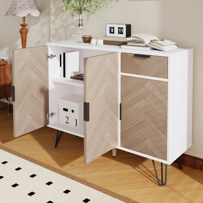 Storage Cabinet with Drawer, Adjustable Shelves, 35.5" L x 11.5" W x 28.5" H, White+Wood Storage Cabinets at Gallery Canada