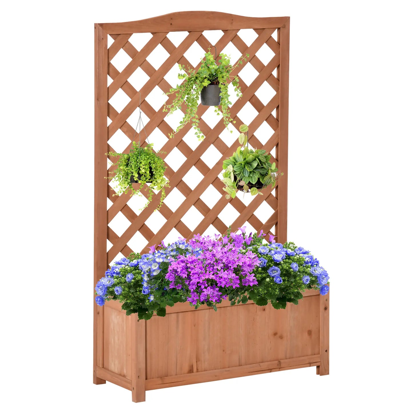 Wood Planter with Trellis, Raised Garden Bed, 28" x 11" x 46", Brown Wooden Planter Boxes Brown at Gallery Canada